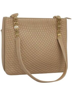 BALLY Quilted Shoulder Bag Leather Beige Gold
